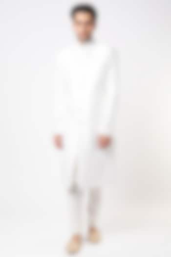 White Raw Silk Wedding Sherwani Set by Qbik Men at Pernia's Pop Up Shop