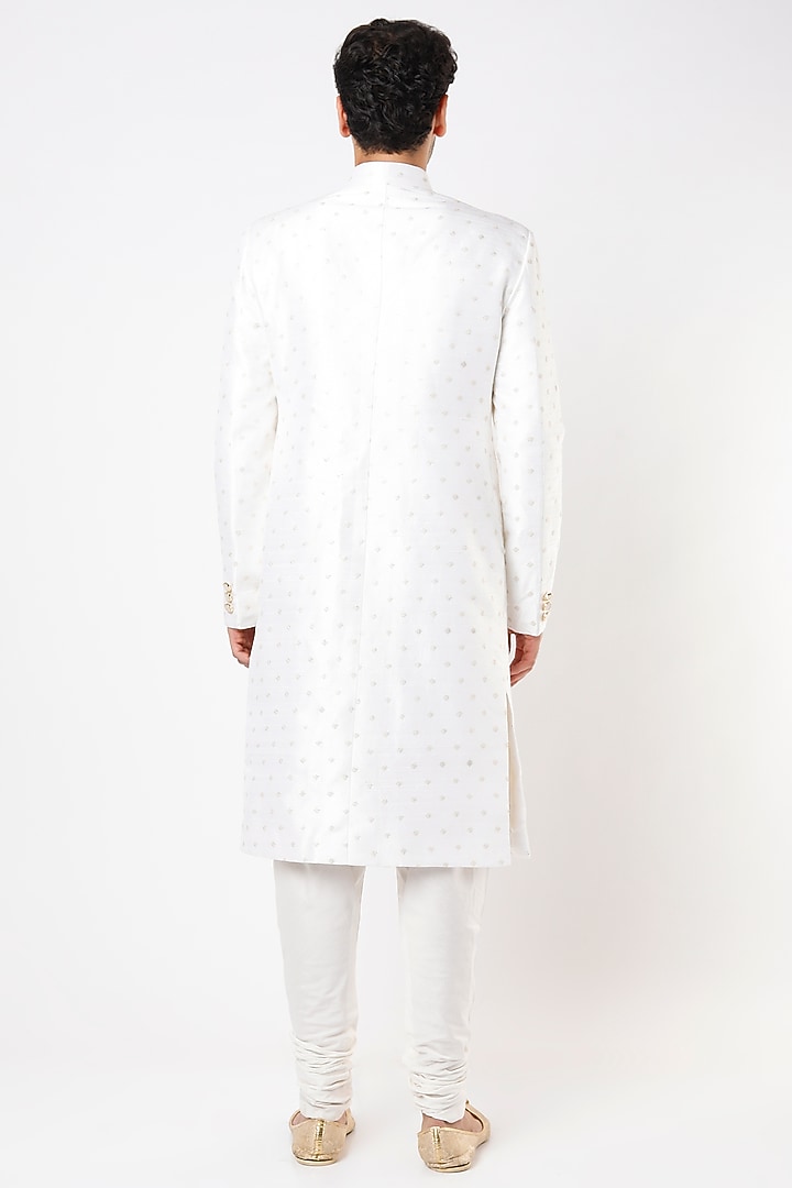 White Raw Silk Wedding Sherwani Set by Qbik Men at Pernia's Pop Up Shop