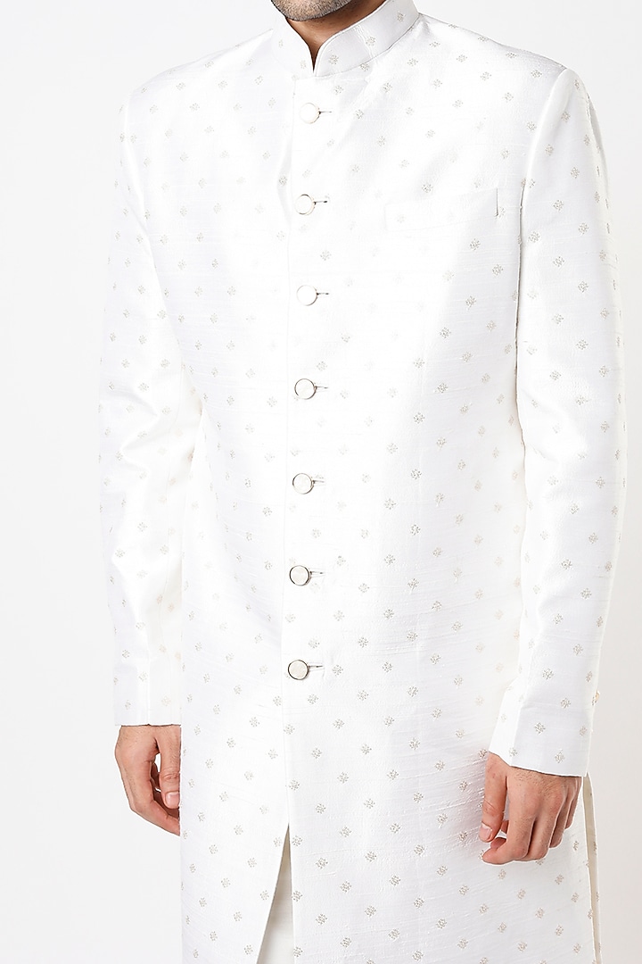 White Raw Silk Wedding Sherwani Set by Qbik Men at Pernia's Pop Up Shop