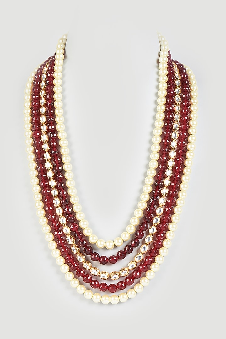 White & Red Onyx Stone Mala by Qbik Men at Pernia's Pop Up Shop