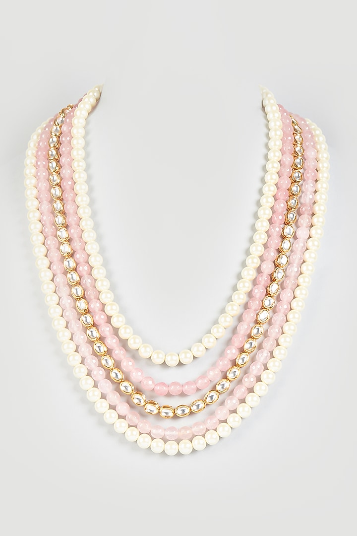 White & Pink Onyx Stone Mala by Qbik Men at Pernia's Pop Up Shop