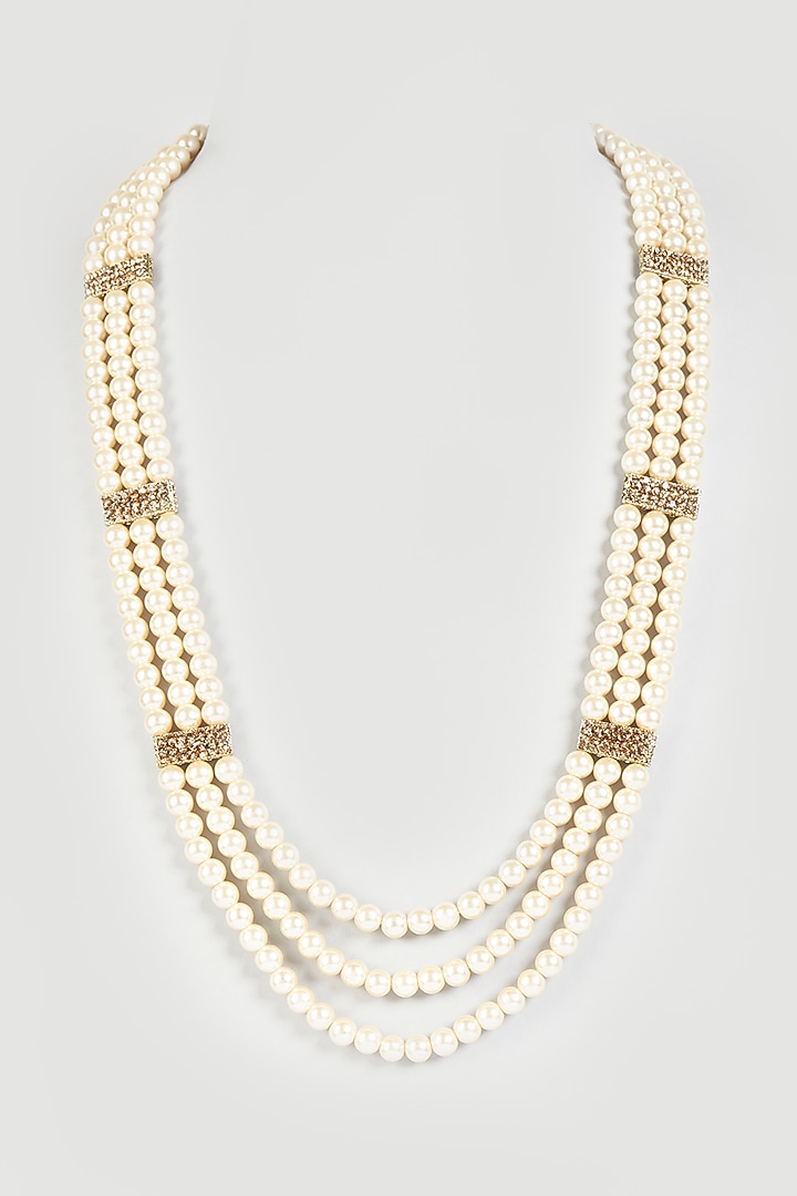 White Pearl Three Strand Mala by Qbik Men at Pernia's Pop Up Shop