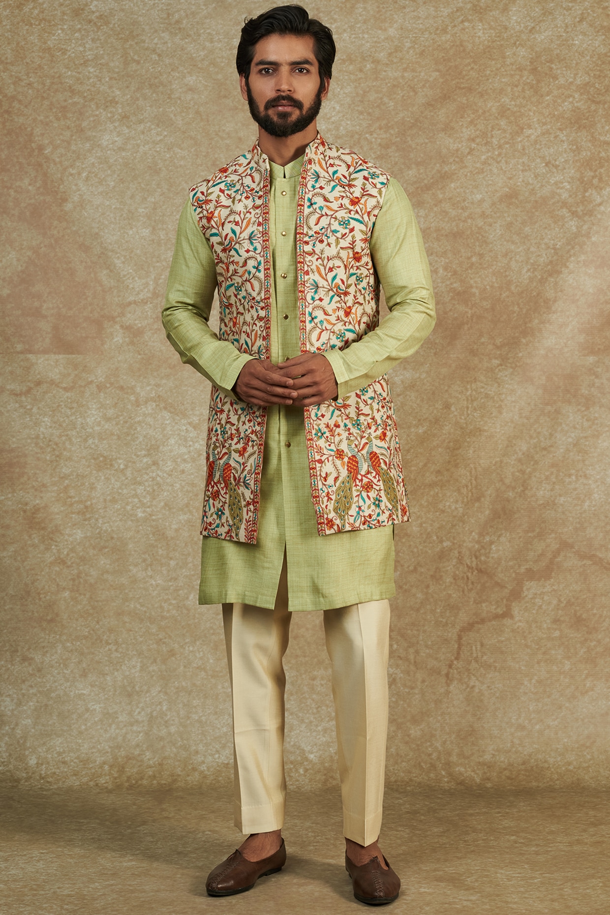 Taroob Kashmiri Nehru Jacket | Men, Nehru Jacket And Sets, Black, Sozni,  Silk, Band Collar, Sleeveless | Nehru jackets, Fashion, Aza fashion
