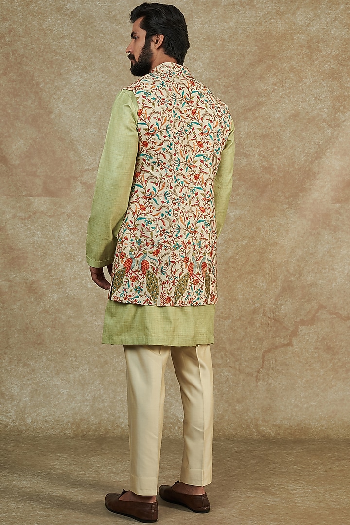 Cream Kashmiri Embroidered Bundi Jacket With Kurta Set by Qbik Men at Pernia's Pop Up Shop