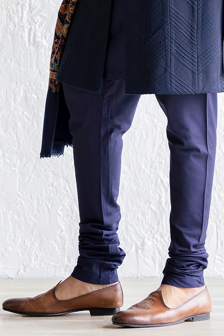 Navy Textured Silk Groom Sherwani Set by Qbik Men at Pernia's Pop Up Shop