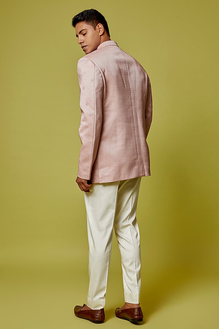 Pink Jacquard Wedding Bandhgala Set by Qbik Men at Pernia's Pop Up Shop