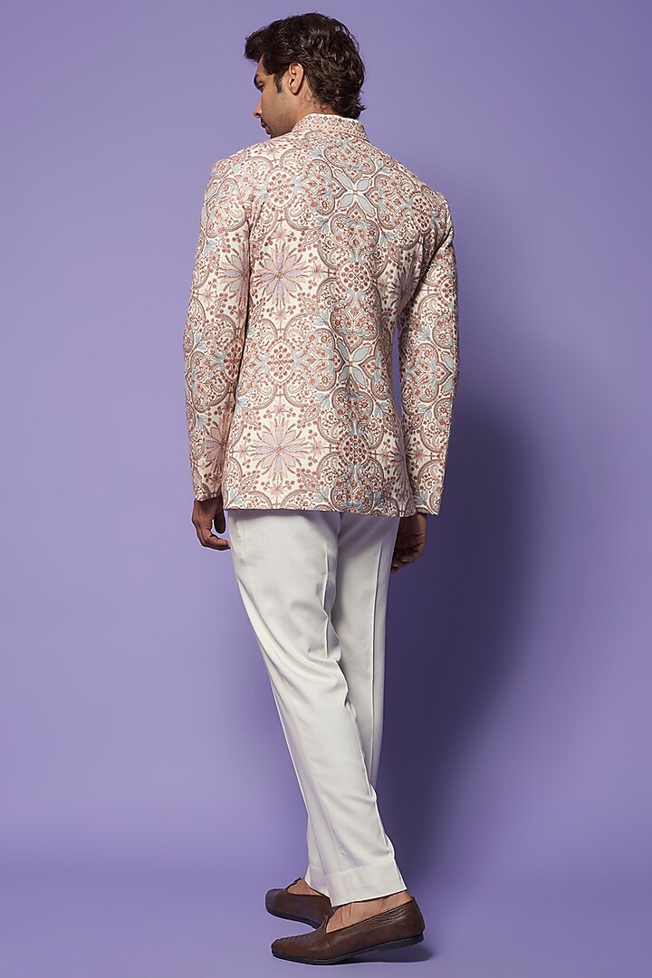 Ivory Kashmiri Embroidered Wedding Bandhgala Set by Qbik Men at Pernia's Pop Up Shop