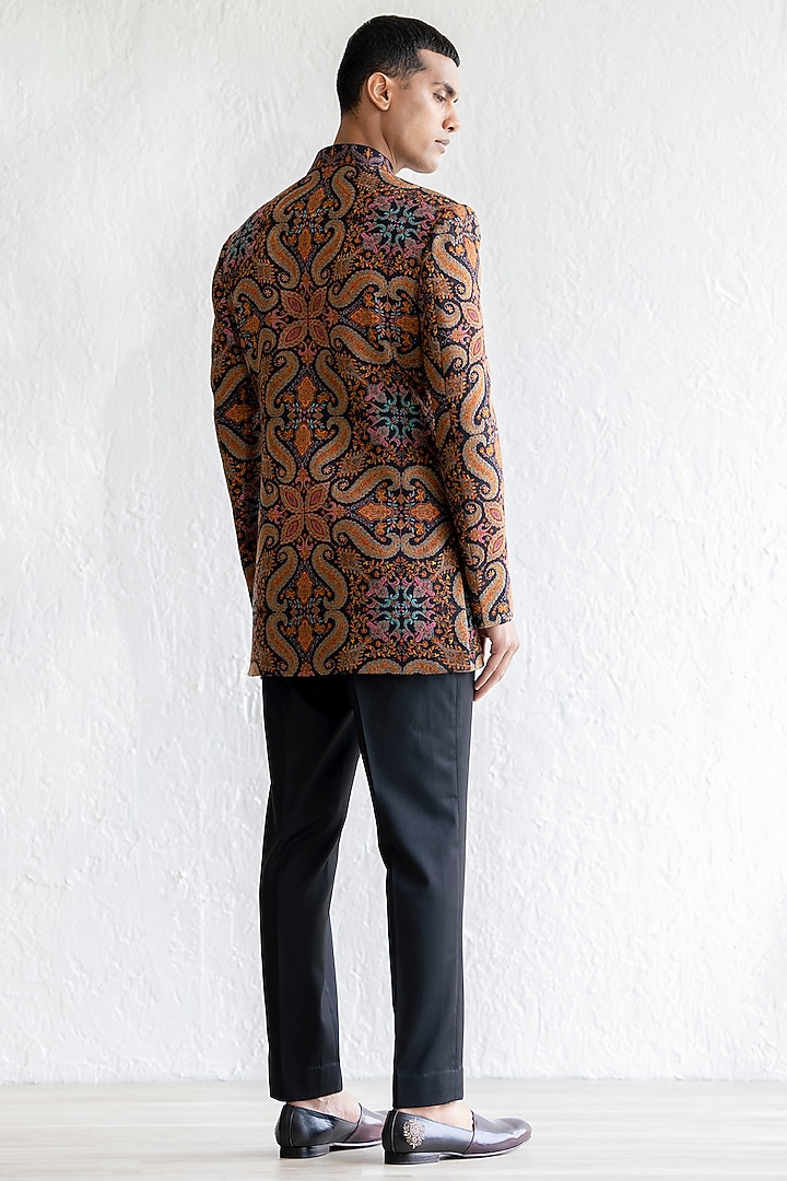 Black Kashmiri Embroidered Groom Bandhgala Set by Qbik Men at Pernia's Pop Up Shop
