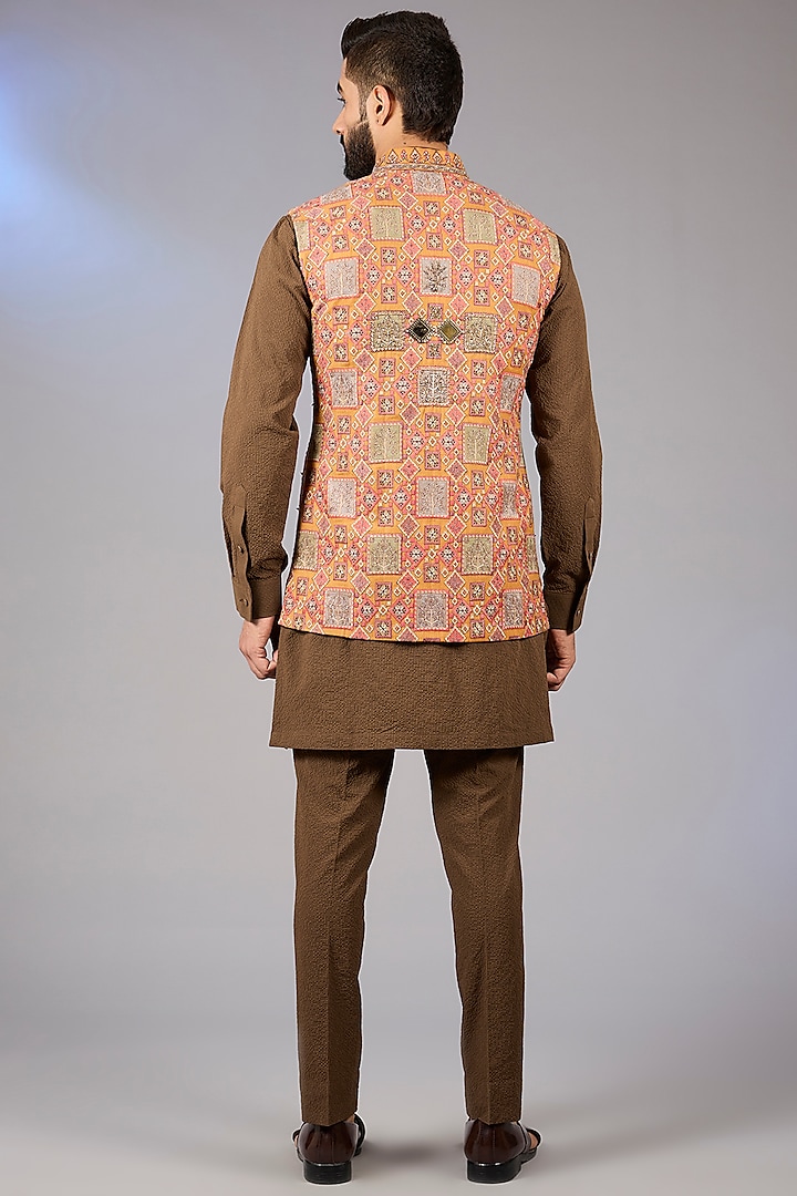 Mustard Raw Silk Zari Embroidered Bundi Jacket Set by Qbik Men at Pernia's Pop Up Shop
