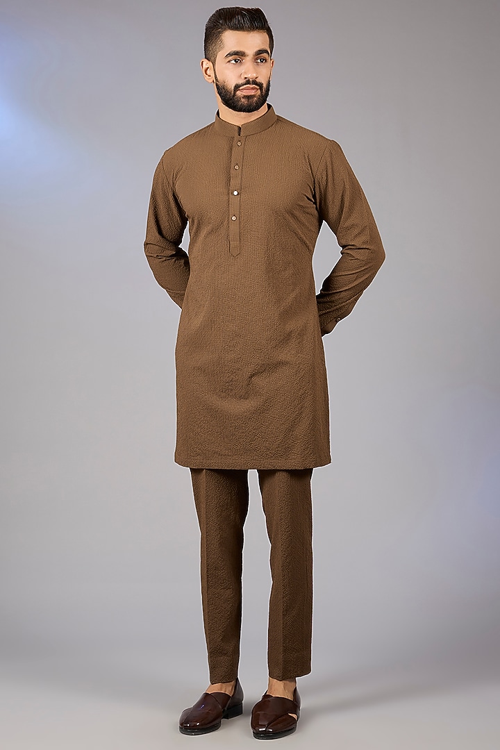 Mustard Raw Silk Zari Embroidered Bundi Jacket Set by Qbik Men at Pernia's Pop Up Shop
