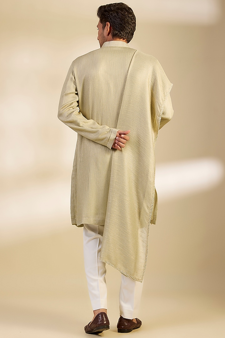 Pista Green Georgette Striped Kurta Set by Qbik Men at Pernia's Pop Up Shop