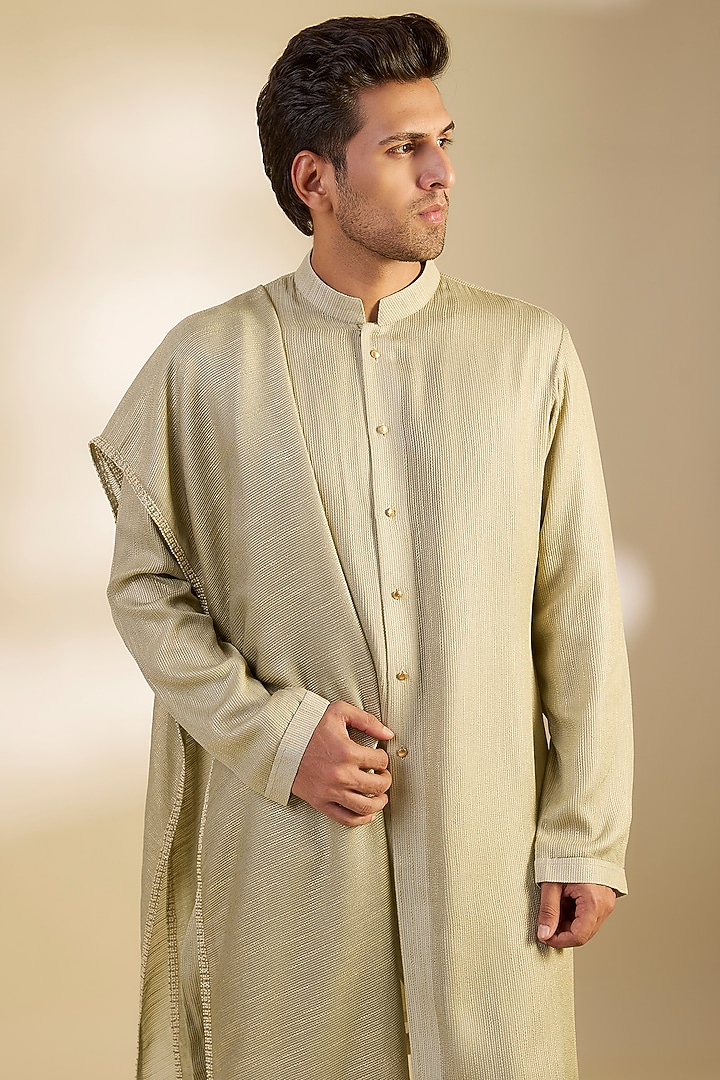 Pista Green Georgette Striped Kurta Set by Qbik Men at Pernia's Pop Up Shop