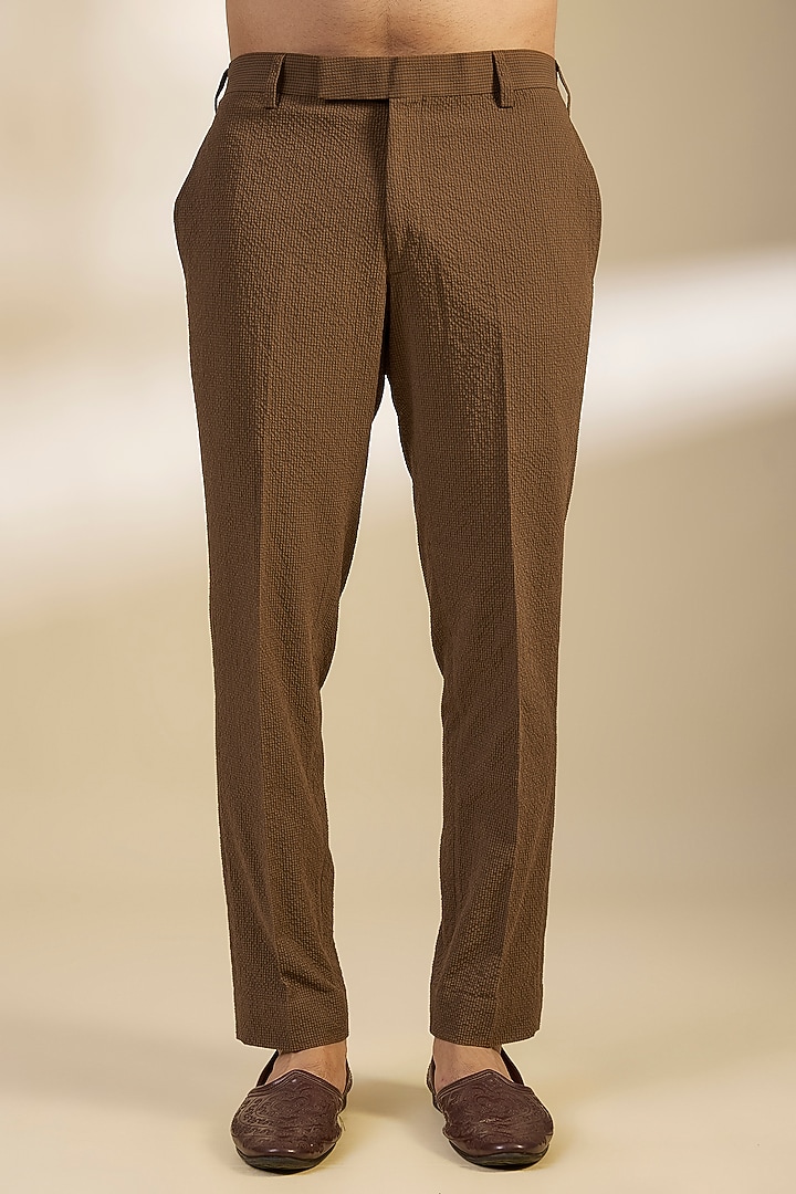 Dark Brown Seersucker Metal Hand Embroidered Kurta Set by Qbik Men at Pernia's Pop Up Shop