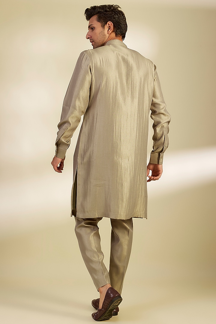 Sage Green Matka Cotton Patchwork Kurta Set by Qbik Men at Pernia's Pop Up Shop