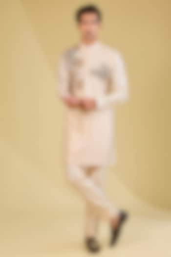 Blush Pink Matka Cotton Patchwork Kurta Set by Qbik Men