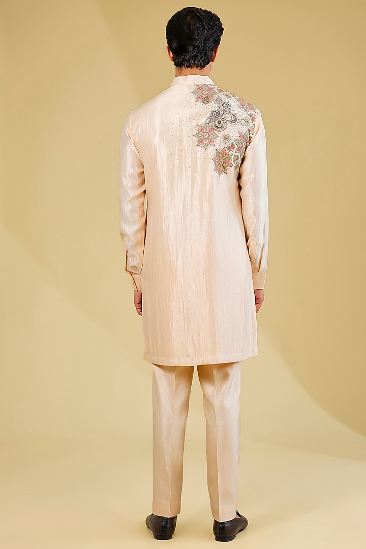 Blush Pink Matka Cotton Patchwork Kurta Set by Qbik Men at Pernia's Pop Up Shop