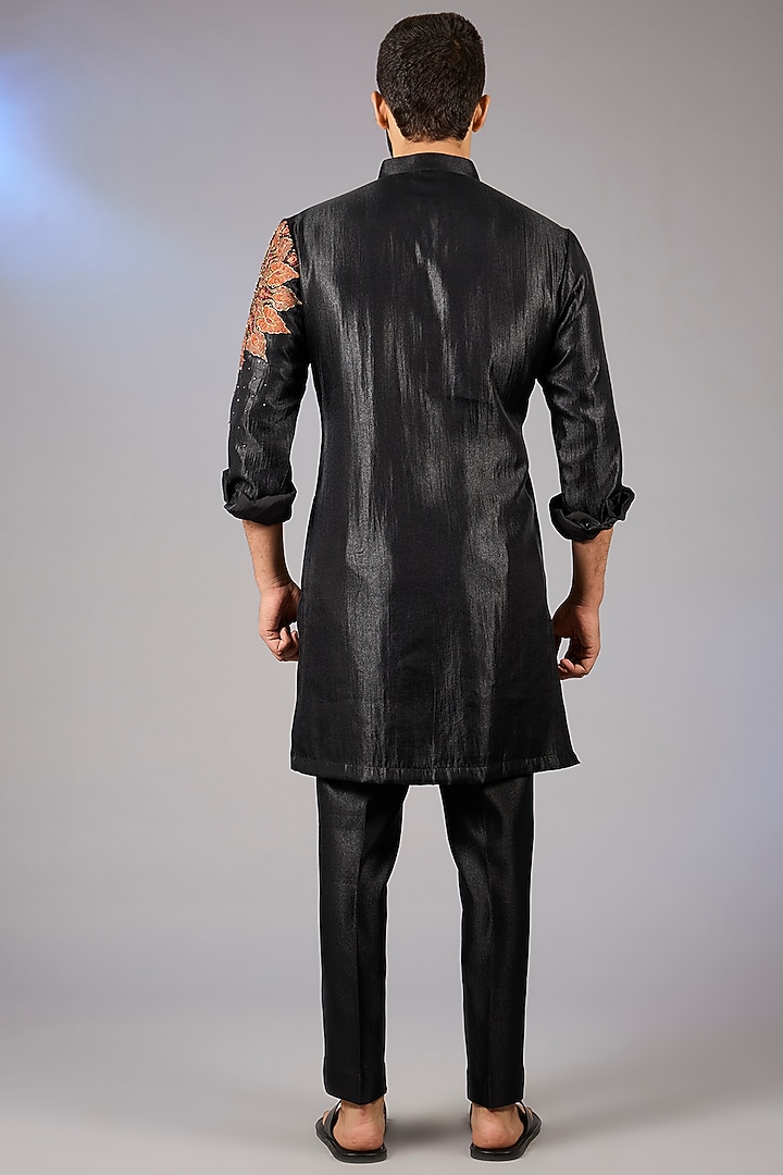 Black Matka Cotton Kashmiri Patchwork Kurta Set by Qbik Men at Pernia's Pop Up Shop