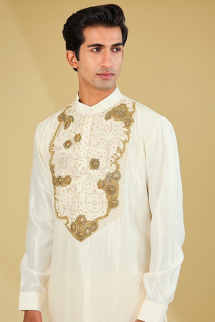 Ivory Matka Cotton Patchwork Kurta Set by Qbik Men at Pernia's Pop Up Shop