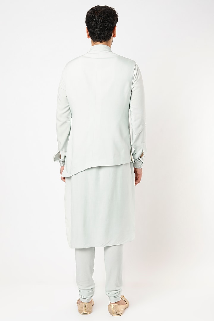 Powder Blue Modal Quilted Asymmetrical Bundi Jacket Set by Qbik Men at Pernia's Pop Up Shop