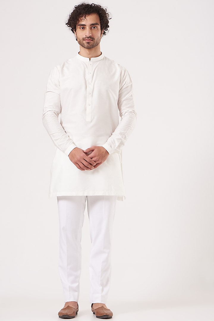 White Viscose Wool Embroidered Nehru Jacket Set by Qbik Men at Pernia's Pop Up Shop