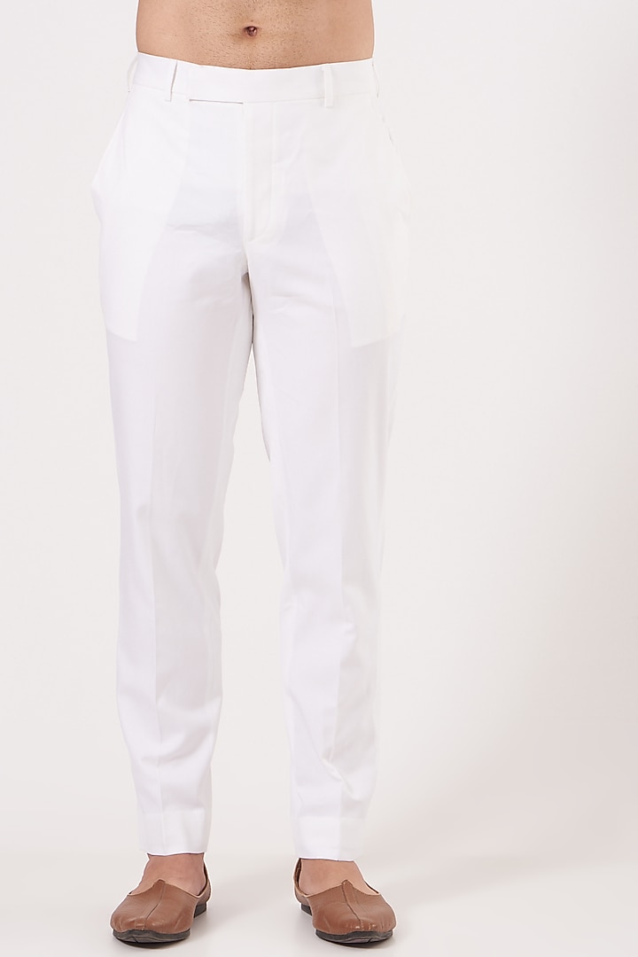 White Viscose Wool Embroidered Nehru Jacket Set by Qbik Men at Pernia's Pop Up Shop