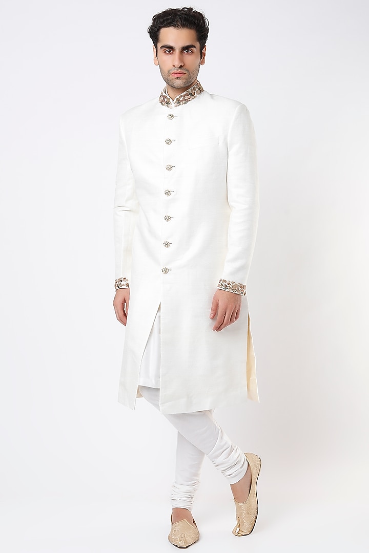 Ivory Embroidered Groom Sherwani Set by Qbik Men at Pernia's Pop Up Shop