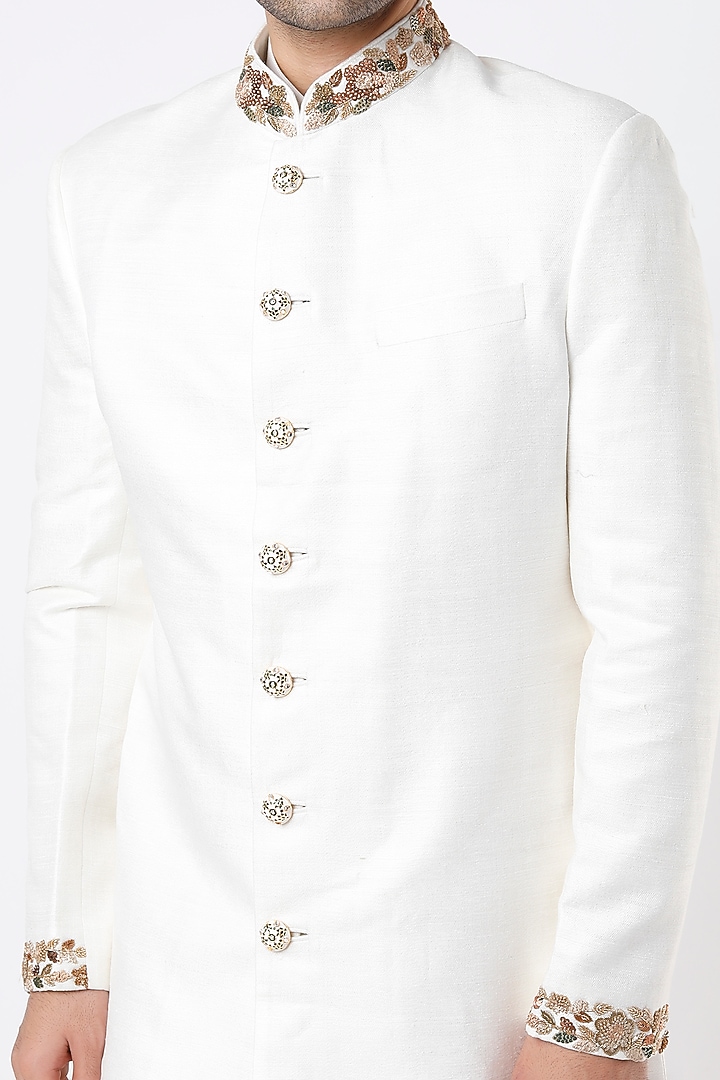 Ivory Embroidered Groom Sherwani Set by Qbik Men at Pernia's Pop Up Shop