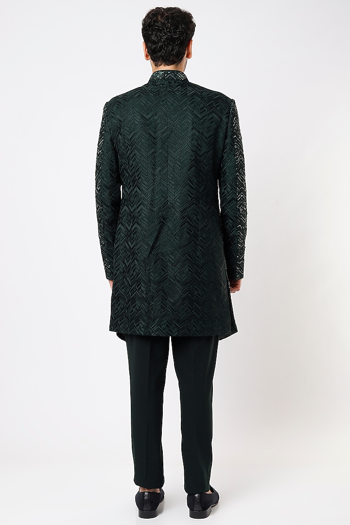 Green Embroidered Indo-Western Jacket Set by Qbik Men at Pernia's Pop Up Shop