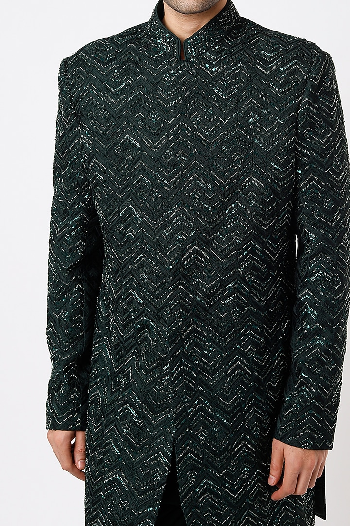 Green Embroidered Indo-Western Jacket Set by Qbik Men at Pernia's Pop Up Shop