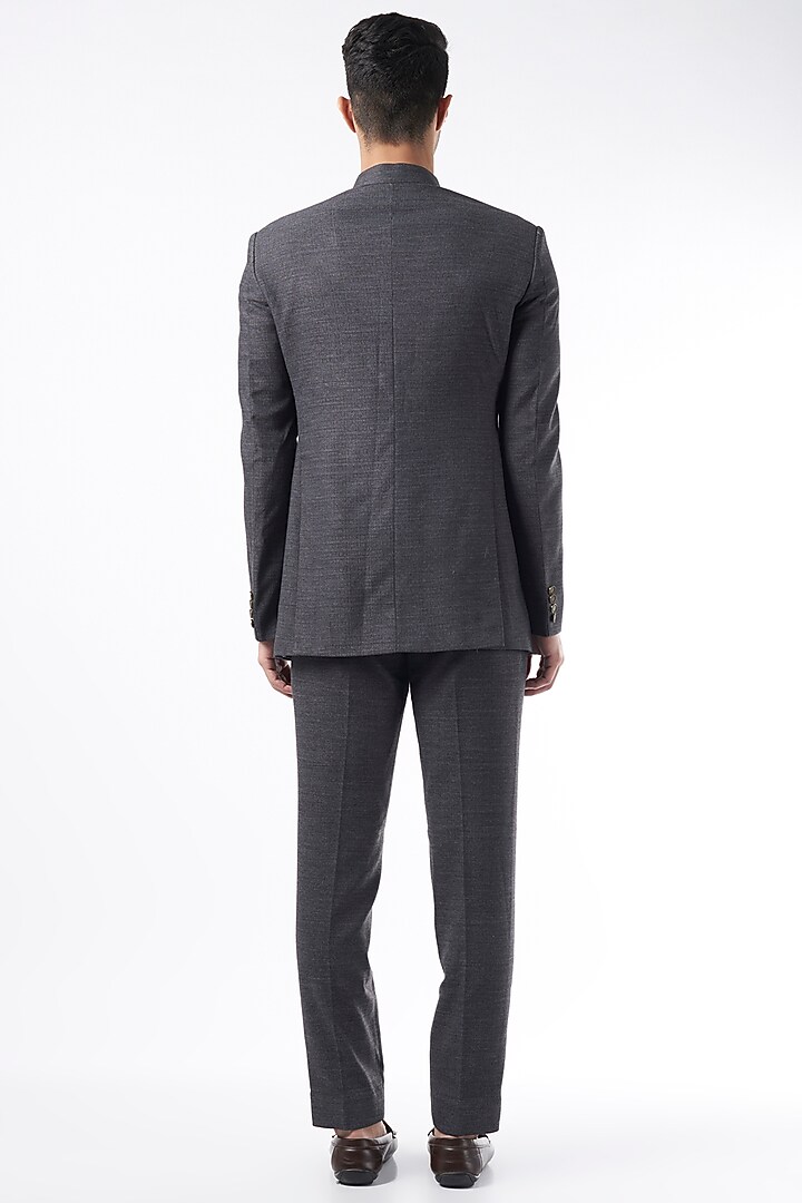 Grey Angrakha Wedding Bandhgala Jacket Set by Qbik Men at Pernia's Pop Up Shop