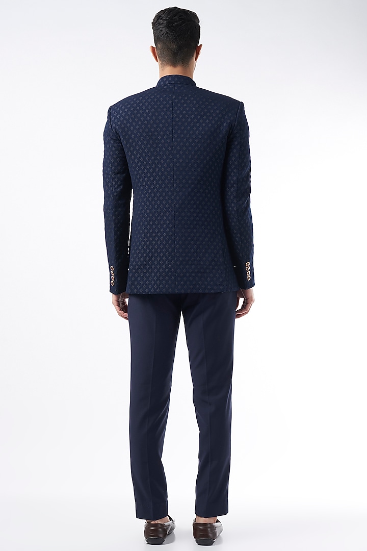 Dark Blue Wedding Bandhgala Jacket Set by Qbik Men at Pernia's Pop Up Shop