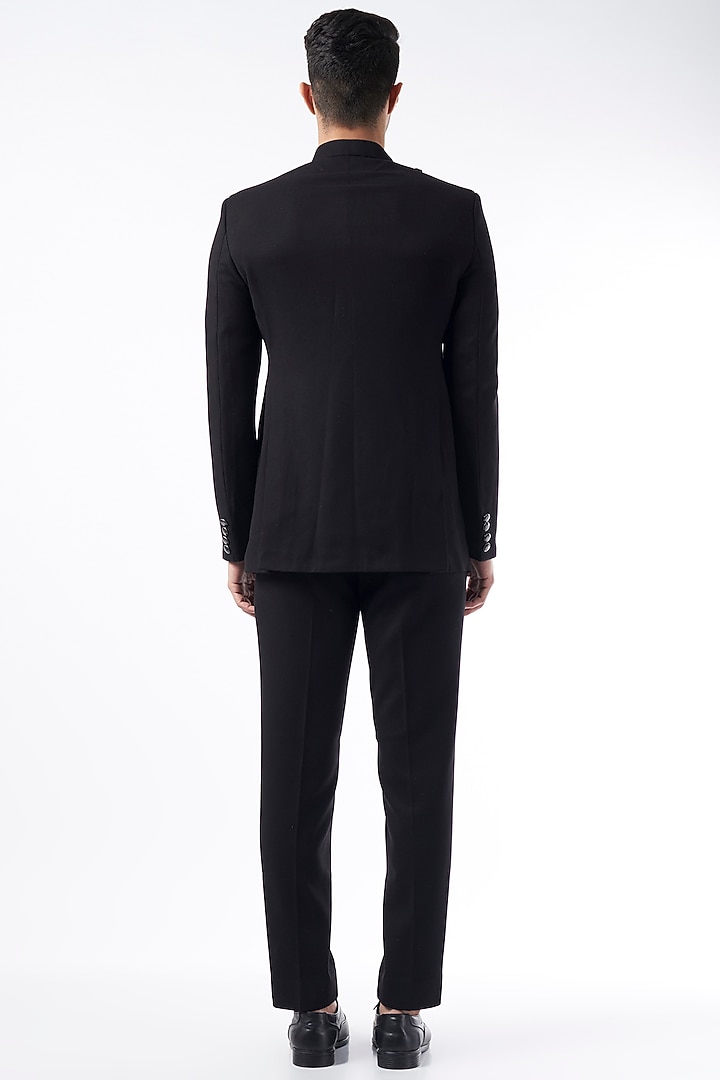 Black Viscose Wool Wedding Bandhgala Jacket Set by Qbik Men at Pernia's Pop Up Shop