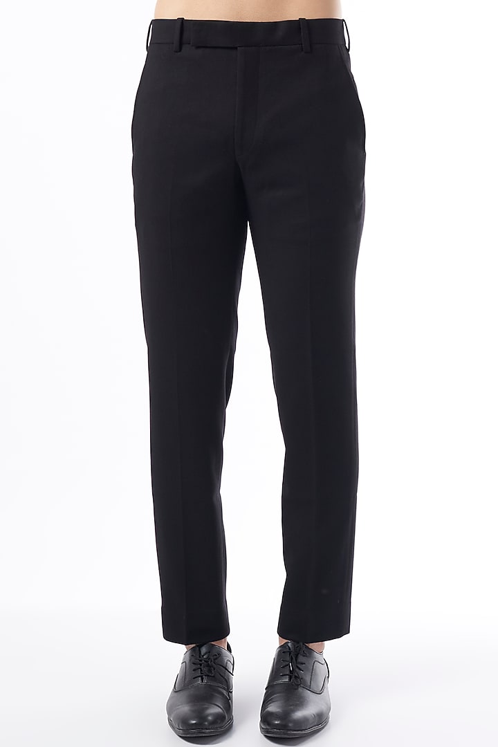 Black Viscose Wool Wedding Bandhgala Jacket Set by Qbik Men at Pernia's Pop Up Shop
