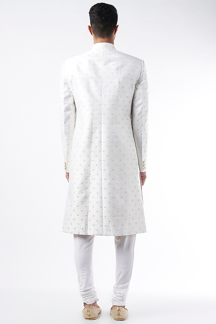 White Silk Wedding Sherwani Set by Qbik Men at Pernia's Pop Up Shop