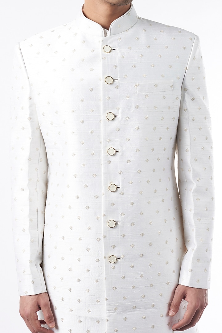 White Silk Wedding Sherwani Set by Qbik Men at Pernia's Pop Up Shop