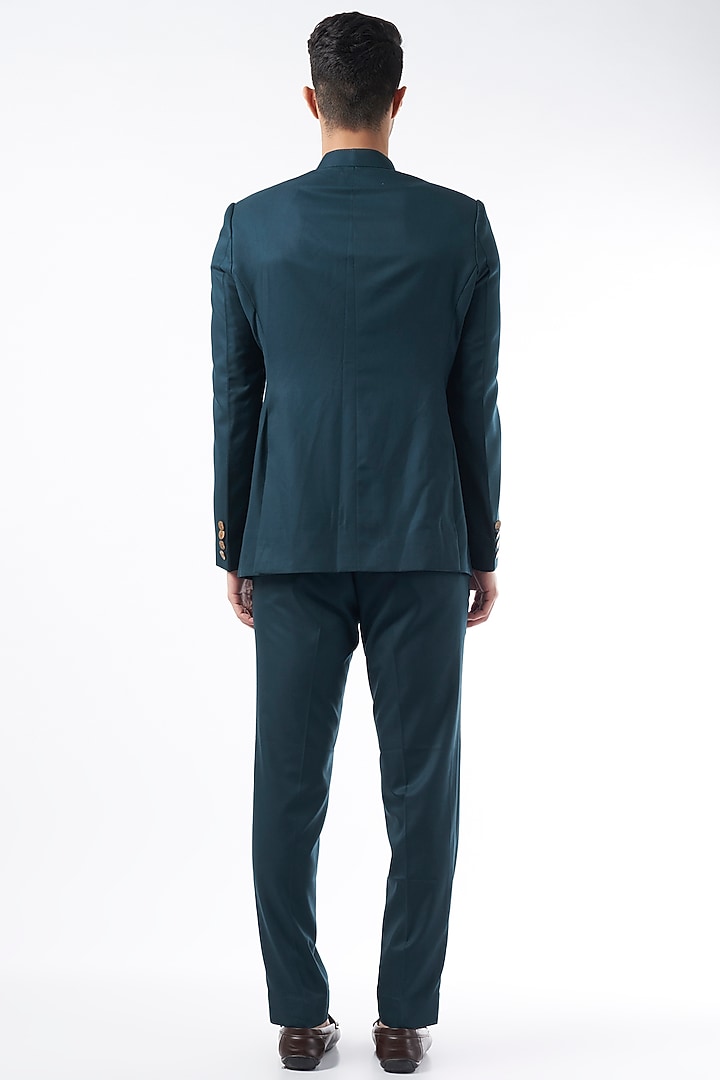 Teal Angrakha Wedding Bandhgala Jacket Set by Qbik Men at Pernia's Pop Up Shop