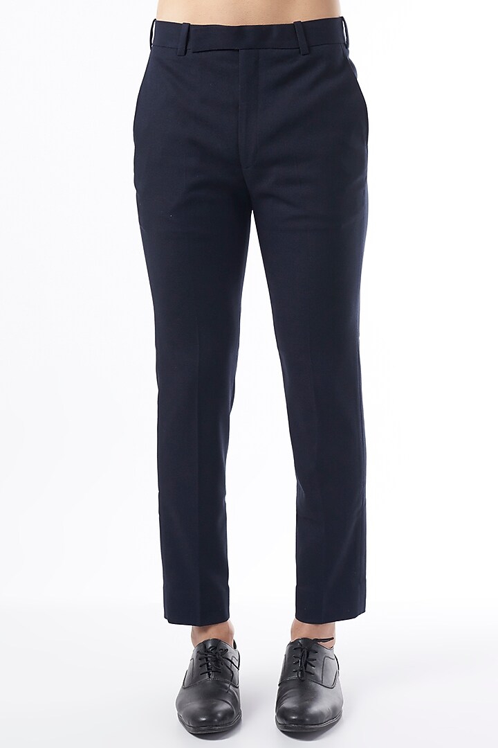 Dark Blue Viscose Wool Wedding Bandhgala Jacket Set by Qbik Men at Pernia's Pop Up Shop
