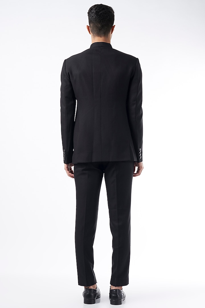 Black Viscose Wool Wedding Bandhgala Jacket Set by Qbik Men at Pernia's Pop Up Shop