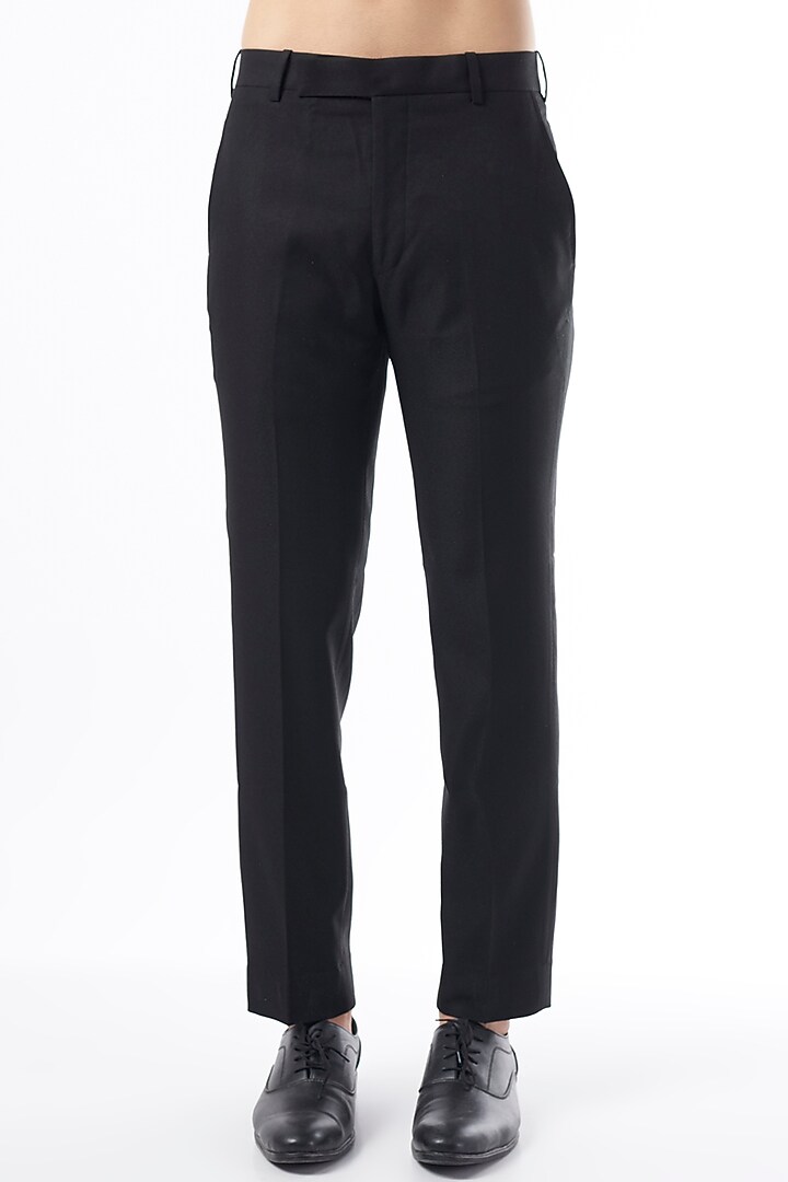 Black Viscose Wool Wedding Bandhgala Jacket Set by Qbik Men at Pernia's Pop Up Shop