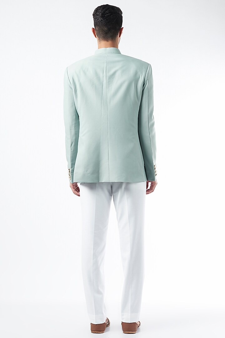 Mint Viscose Wool Wedding Bandhgala Jacket Set by Qbik Men at Pernia's Pop Up Shop