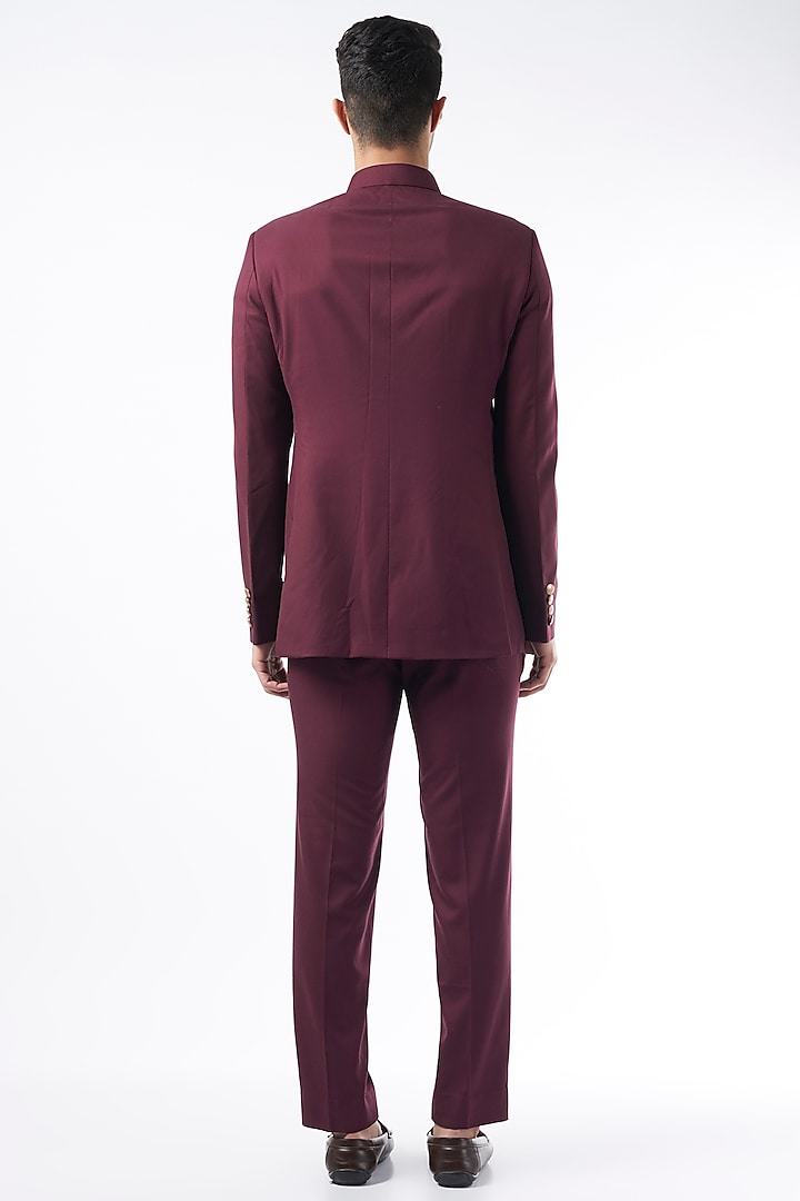 Wine Angrakha Bandhgala Jacket Set by Qbik Men at Pernia's Pop Up Shop