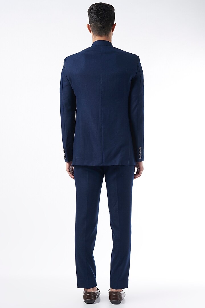 Midnight Blue Bandhgala Jacket Set by Qbik Men at Pernia's Pop Up Shop