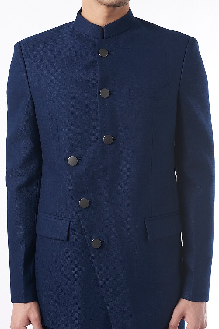 Midnight Blue Bandhgala Jacket Set by Qbik Men at Pernia's Pop Up Shop