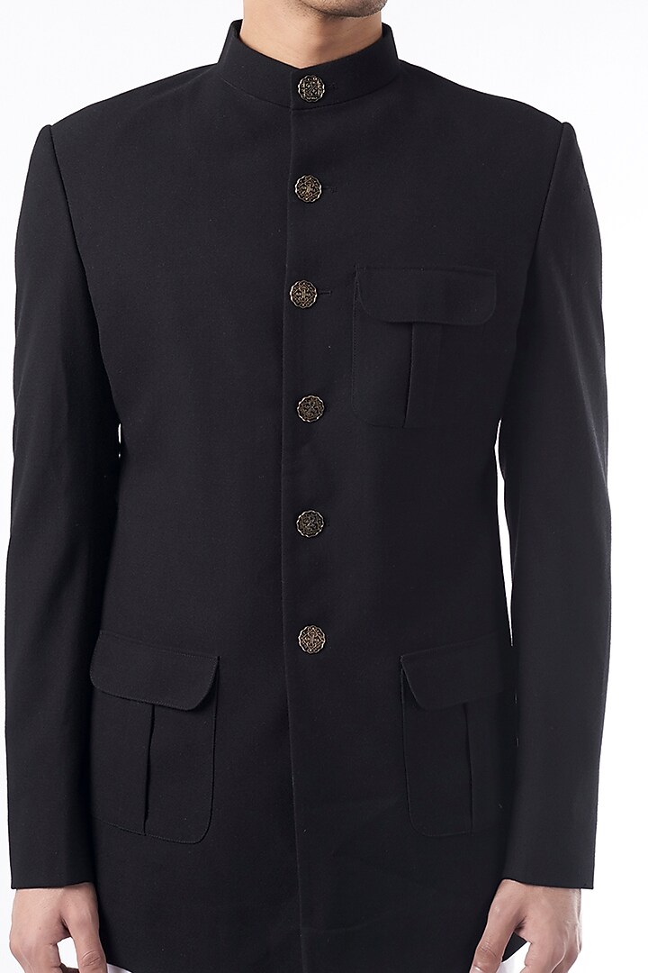 Black Wedding Bandhgala Jacket Set by Qbik Men at Pernia's Pop Up Shop