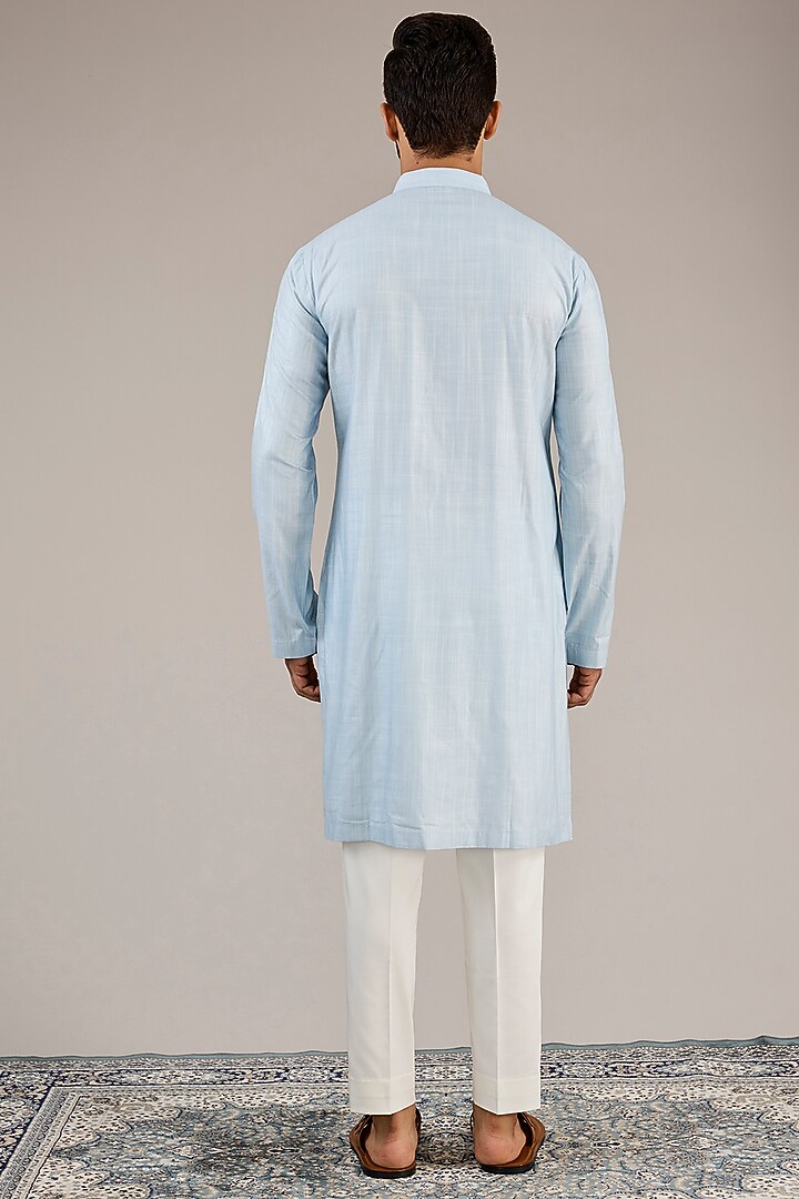 Powder Blue Cotton Matka Kashmiri Embroidered Nehru Jacket Set by Qbik Men at Pernia's Pop Up Shop