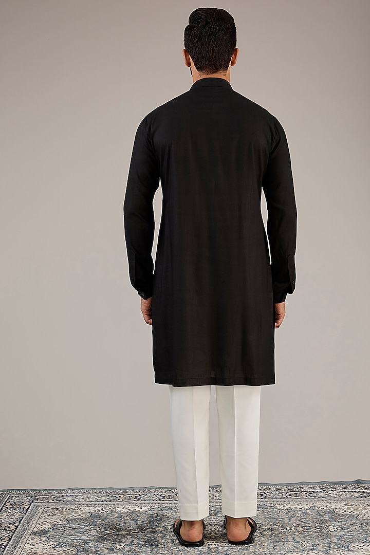 Black Cotton Matka Kashmiri Motif Embroidered Nehru Jacket Set by Qbik Men at Pernia's Pop Up Shop