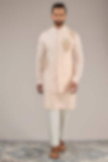 Light Pink Cotton Matka Kashmiri Motif Embroidered Nehru Jacket Set by Qbik Men at Pernia's Pop Up Shop