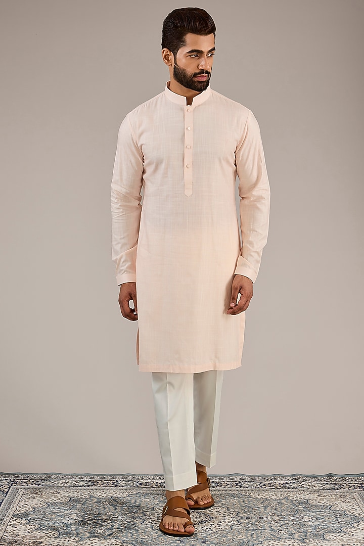 Light Pink Cotton Matka Kashmiri Motif Embroidered Nehru Jacket Set by Qbik Men at Pernia's Pop Up Shop