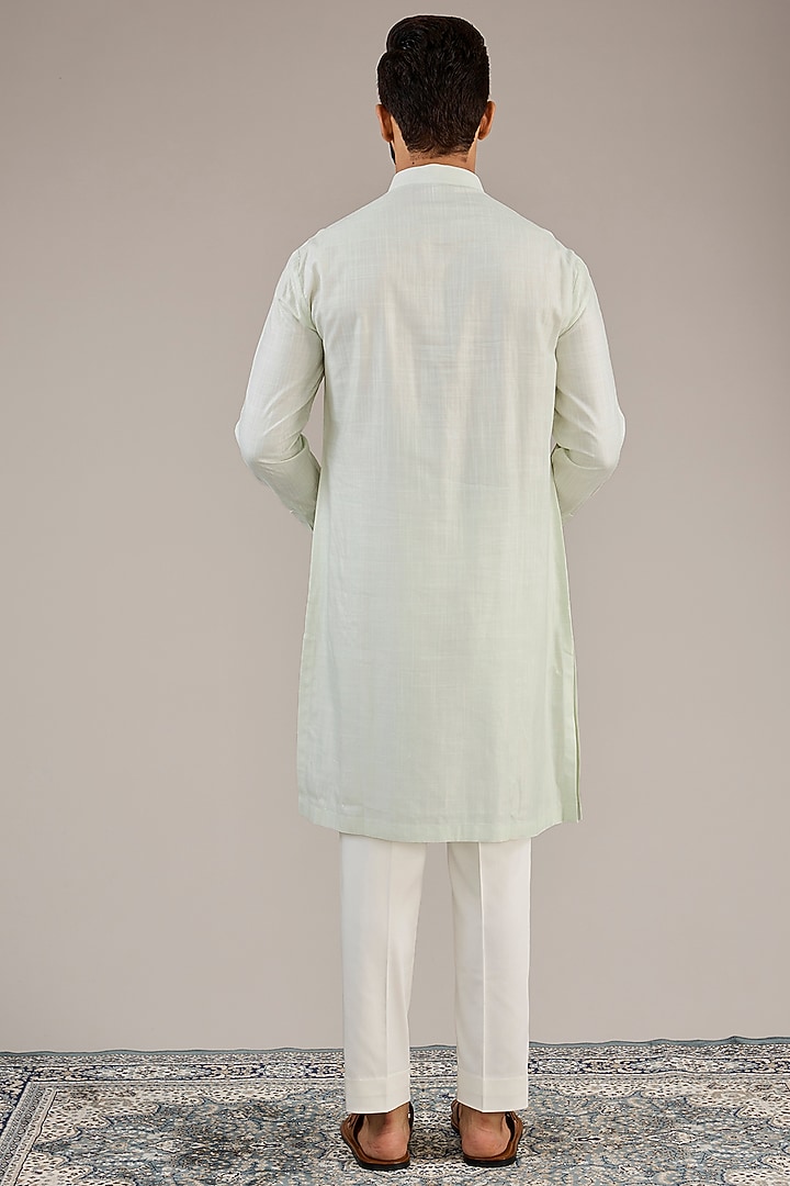 Light Mint Cotton Matka Kashmiri Motif Embroidered Nehru Jacket Set by Qbik Men at Pernia's Pop Up Shop