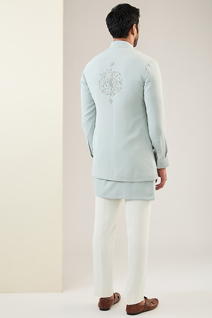 Mint Viscose Suiting Knit Nehru Jacket Set by Qbik Men at Pernia's Pop Up Shop